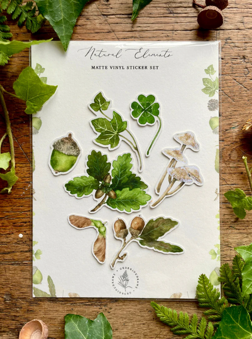 The Nature of Disguise: Whimsical Forest Masks & Botanical Watercolor Sticker Set