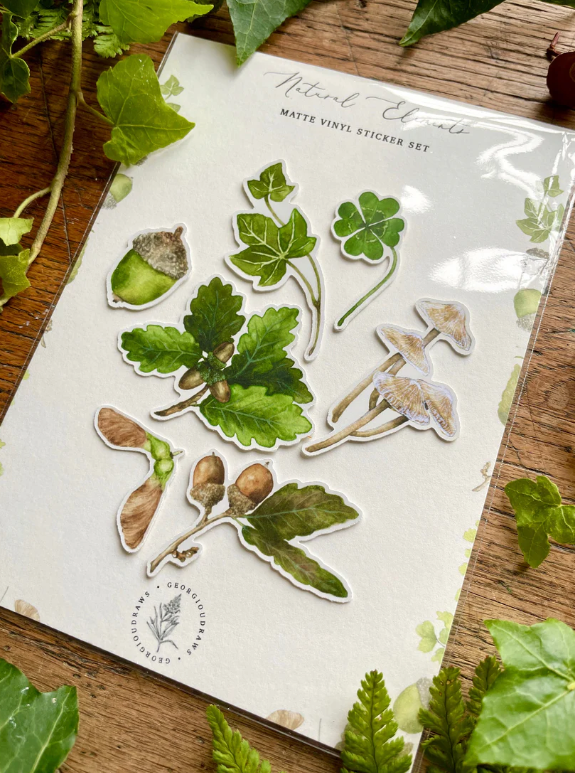 The Nature of Disguise: Whimsical Forest Masks & Botanical Watercolor Sticker Set